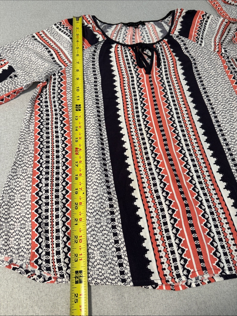 Sanctuary Striped Boho Tie-Neck Blouse in Coral, Black & White Size Small - Picture 9 of 14